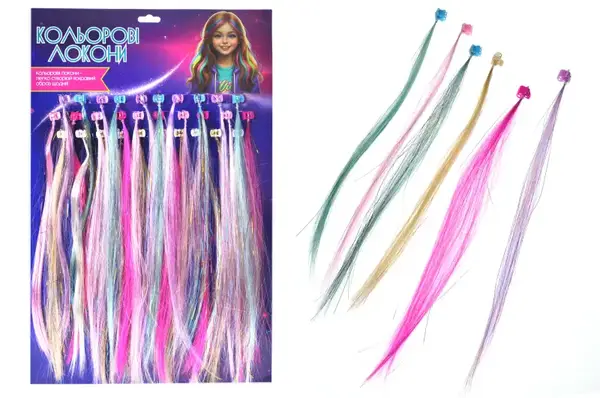 Аксесуари для дівчат YH-52604 Прядки волосся яскравих кольорів на заколках, ціна за планшетку 44x25x2 см купити
