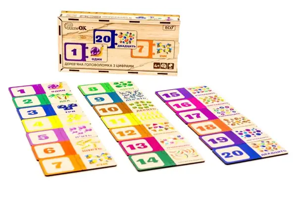Головоломка Puz-53322 з цифрами, дерев'яна Puz-53322 р. 12x25x4.5см PuzzleOk купити