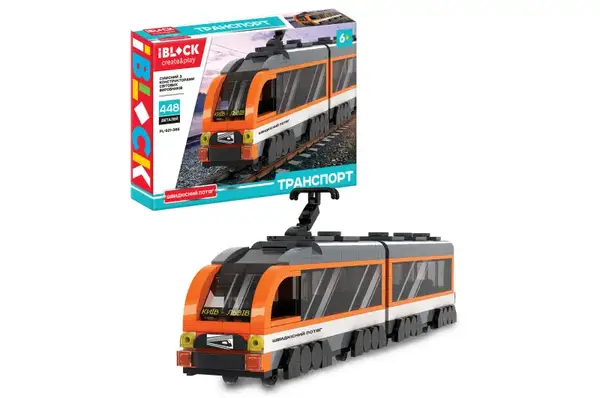 Конструктор IBLOCK, PL-921-385, ТРАНСПОРТ Швидкісний потяг, 448 деталей, інструкція та наліпки у комплекті, в коробці, р. 46*28,5*6,4 см купити
