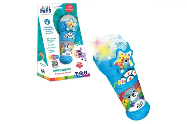 Мікрофон музичний KH16/003 на батарейках, пісні, мелодії 6,7*17*6,7см, в коробці 14x25,5x8,3см Kids Hits купити
