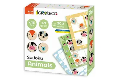 Дерев'яна гра-логіка 900705 "Судоку Тварини" 16 дет. в коробці 22x22x5,5 см. IGROTECO купити