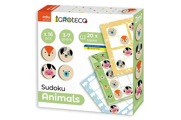 Дерев'яна гра-логіка 900705 "Судоку Тварини" 16 дет. в коробці 22x22x5,5 см. IGROTECO купити