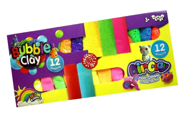 Набір для ліплення з легким пластиліном ARBB-02-01U "Air Clay+Bubble Clay" 12 шт. + 12 шт. в коробці DANKO купити