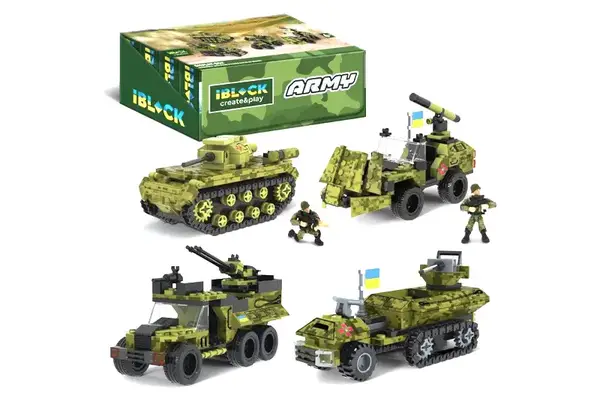 Конструктор IBLOCK PL-921-427 Армія, 154-237 деталей, 4 види, коробка 23*4,5*14 см купити