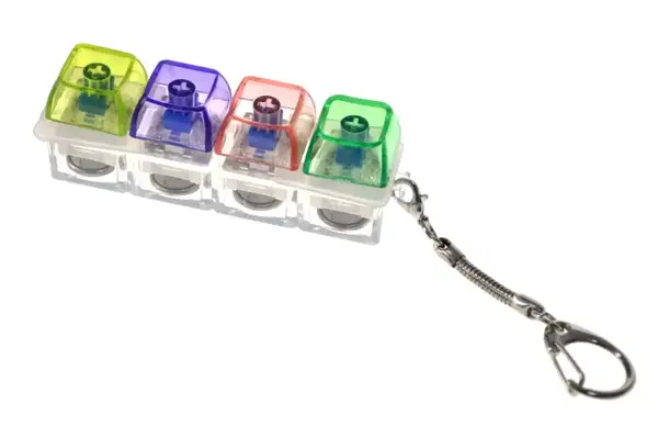 Брелок кейкап клікер, антистрес 4 клавіші, LED підсвітка, прозора клавіатура купити