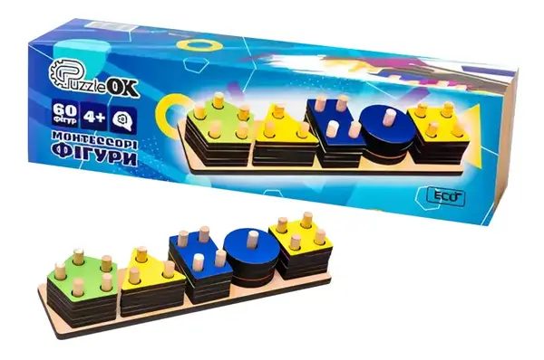 Набір фігур Puz-90320 "Монтессорі" з дерева р. 30x8x7.5 см PuzzleOk купити