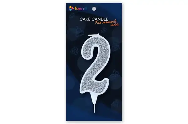 Свічка цифра 23238 "2" біла срібло (9см) funmi 1шт. купити