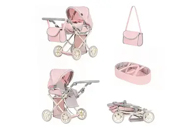 Коляска для ляльки 9346+BAG PINK BEIGE "UNICO" з сумкою, металевий, у коробці р.45x15x36.5см CARRELLO купити