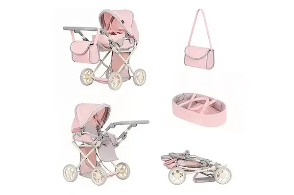 Коляска для ляльки 9346+BAG PINK BEIGE "UNICO" з сумкою, металевий, у коробці р.45x15x36.5см CARRELLO купити