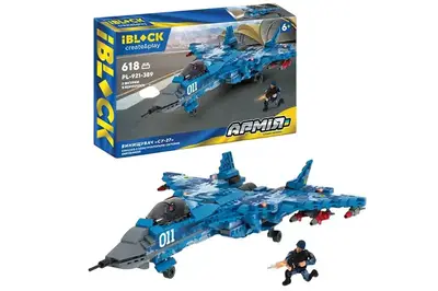 Конструктор PL-921-389 АРМІЯ ВИНИЩУВАЧ "СУ-27", 618деталей, наліпки, у коробці р. 46x28.5x6.4см IBLOCK купити
