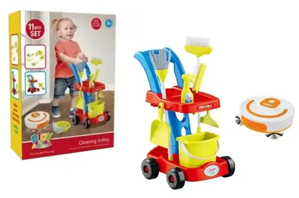 Набір для прибирання HJ611F з візком,з роботом-пилососом на батарейках,у коробці р.45,5x14x33см купити