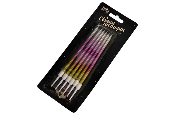 Свічки для торту 'Омбре' фіолетово-золоте ТМ 'Твоя Забава' (6 шт.) 12 см купити