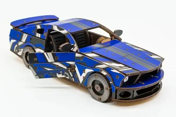 Конструктор "Muscle Car" Puz-00642 дерев'яний, 162 дет., синій колір р. моделі 24*9*7 см PuzzleOk купити недорого в Україні, фото 4