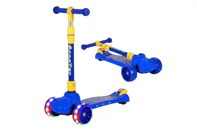 Самокат дитячий 3-х колісний, SC814, Синій та Рожевий , 3 колеса, PU світло, складний у коробці купити