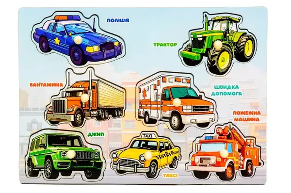 Сортер-вкладиш Puz-88743 "Машинки" дерев'яний PuzzleOk купити