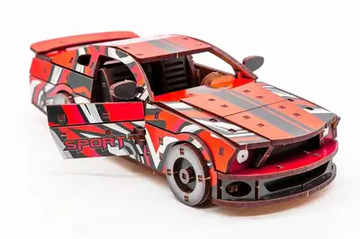 Конструктор Puz-00641 "Muscle Car" дерев'яний, 162 дет., червоний колір, розмір моделі 24х9х7 см PuzzleOk купити