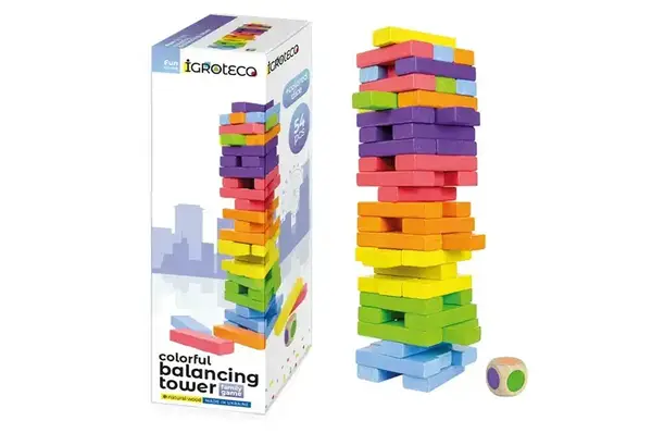 Гра настільна 900781 Вежа-балансир кольорова з кубиком в коробці 8x8x26 см. IGROTECO купити