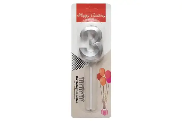 Свічка-цифра 18629 "3" срібна 3D (5 см.) 1шт. купити