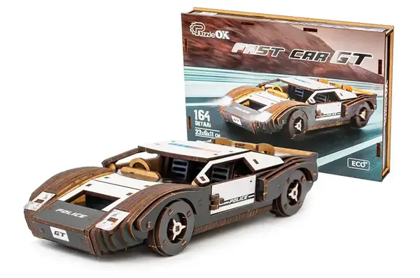 Конструктор Puz-26916 "Fast Car GT" дерев'яний, 164 дет., поліція, розмір моделі 23х6х11 см PuzzleOk купити