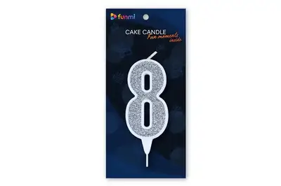 Свічка цифра 23244 "8" біла срібло (9см) funmi 1шт. купити