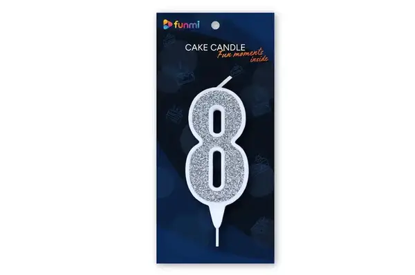 Свічка цифра 23244 "8" біла срібло (9см) funmi 1шт. купити