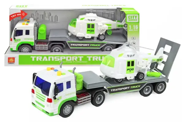 Автовоз інерційний з вертольотом, озвучений, зі світлом, в коробці WY571D р.42*12*19см. купити