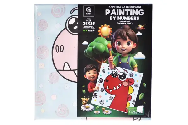 Набір для розпису по номерах 25х25 см QB900-076 "Зубатий Діно" з дерев'яною підставкою qbee купити недорого в Україні, фото 3
