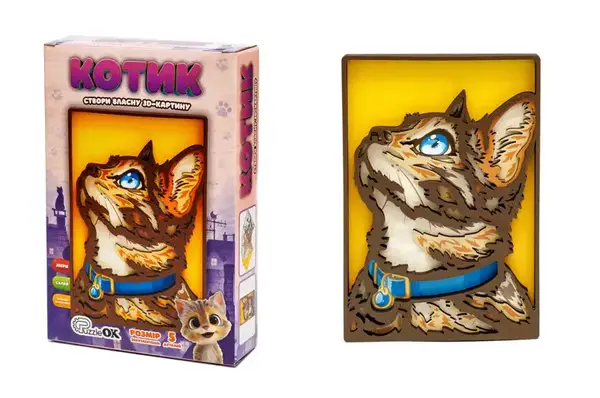 Картина 3D Puz-40001 "Котик" дерев'яна PuzzleOk купити