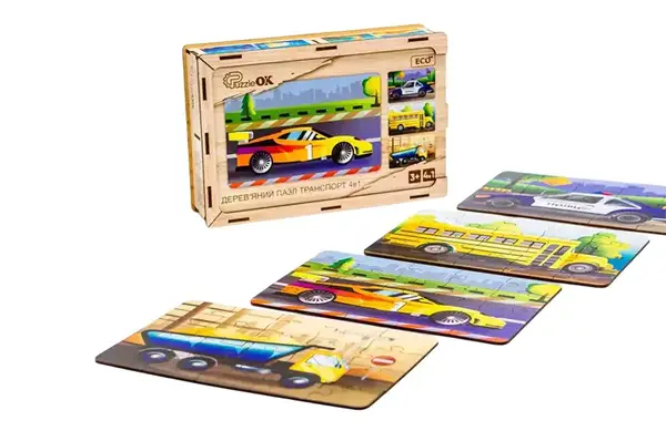 Пазл 4 в 1 "Транспорт" дерев'яний, 15 елем., в малюнку PuzzleOK купити недорого в Україні, фото 6