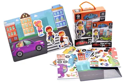 Настільна магнітна гра QB600-001 "Місто" 42 магніти та магнітна дошка qbee купити