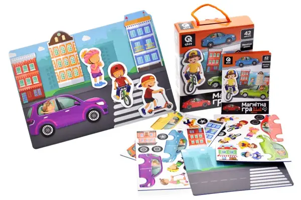 Настільна магнітна гра QB600-001 "Місто" 42 магніти та магнітна дошка qbee купити