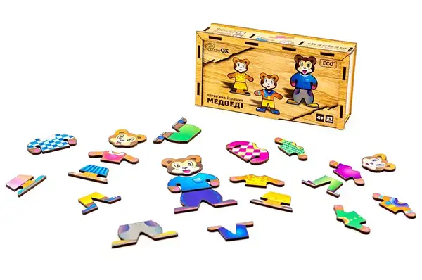 Одягалка Puz-12141 "Ведмедики" дерев'яна, 21 елм., р.18х9х4.5 см PuzzleOk купити