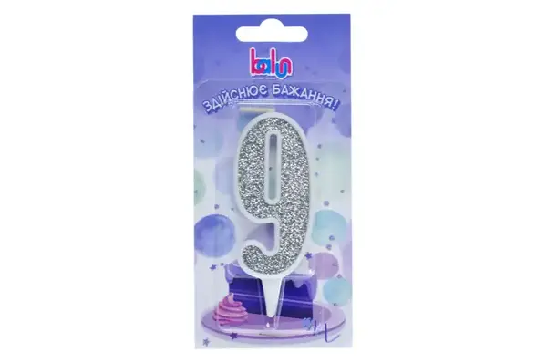 Свічка 03698 цифра '9' біла срібло 9 см Balun купити