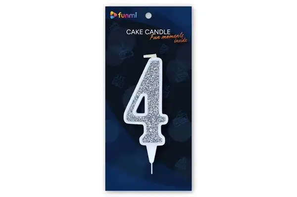 Свічка цифра 23240 "4" біла срібло (9см) funmi 1шт. купити