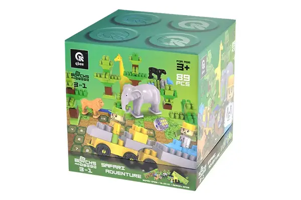 Конструктор блочний QB300-006 "Block&Steps: Пригоди в Сафарі" + ходилка і меморі гра 3в1, 89дет. qbee купити недорого в Україні, фото 2