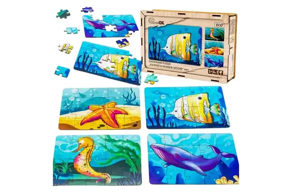 Пазл 4в1 "Морські жителі" дерев'яний, 15 елем., в малюнку PuzzleOK купити