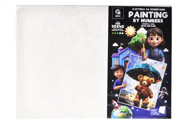 Набір для розпису по номерах 30х40 см QB900-083 "Ведмежа і Дощ" з дерев'яною підставкою qbee купити недорого в Україні, фото 2