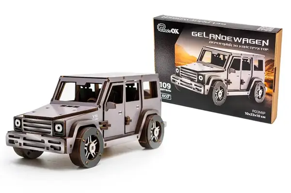 Конструктор Puz-26914 "Gelandewagen" дерев'яний, 109 дет., р.33х16 см PuzzleOK купити