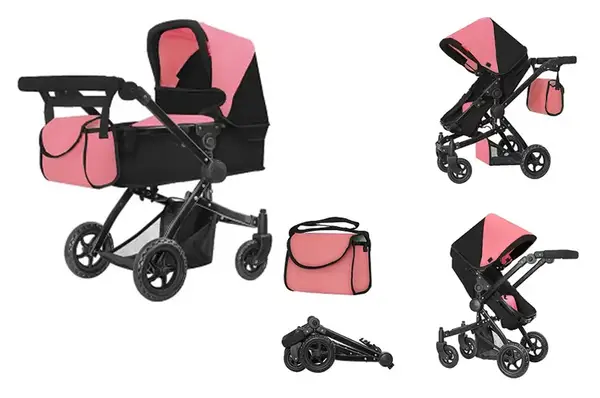 Візок для ляльки 9651B "Maestro" PEACH PINK 2в1 з сумкою, в коробці р.45x14.5x38 см CARRELLO купити