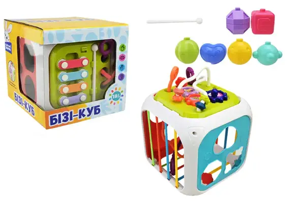 Бізікуб PL-724-87 "Сонячний зайчик", кожна панель активна, звук, р-р 14x14x14 см, короб.15x17x15 см купити