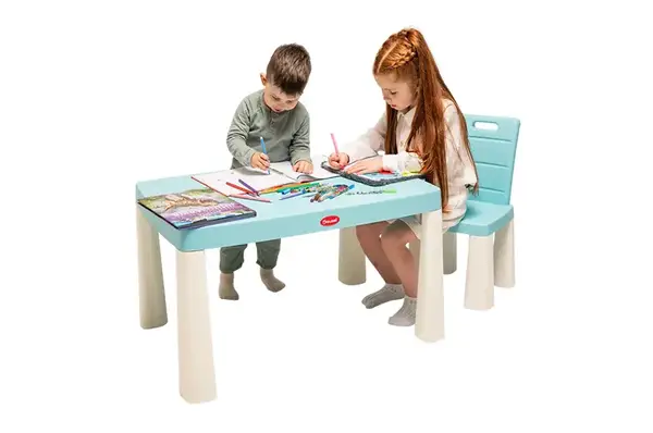 Стіл дитячий зі стільцем 04660/7 "Граємось та навчаємось" з конструктором 486 дет., бірюзовий DOLONI купити недорого в Україні, фото 5