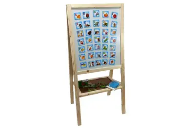 Мольберт двохсторонній, магнітний з укр.абеткою і поличкою розмір дошки 47см*55см купити