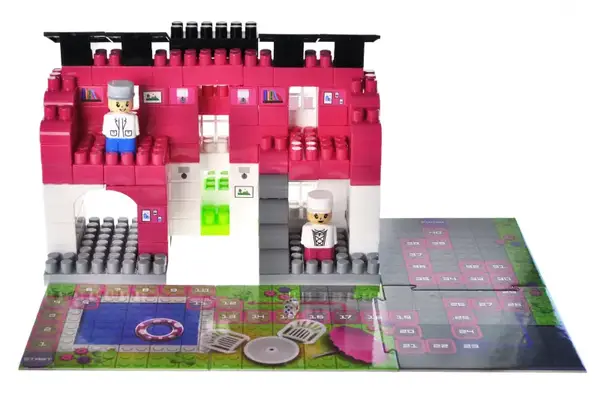 Конструктор блочний QB300-206 "Block&Steps: Рожева Вілла" + ходилка і меморі гра 3в1, 124дет. qbee купити недорого в Україні, фото 9