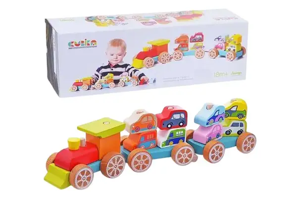 Поїзд з машинками/Wooden toy "Train with a small cars" 13999 CUBIKA купити
