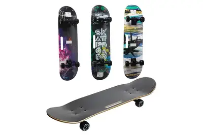Скейт GSK-0018 дерев'яний, р.79*20*9см з ручкою, PU колеса, 3 види купити