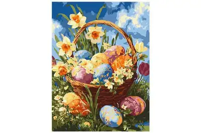 Набір для розпису по номерах 30х40см KHO5185 "Кошик із писанками та нарцисами" IDEYKA купити