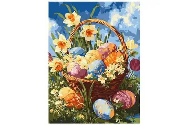 Набір для розпису по номерах 30х40см KHO5185 "Кошик із писанками та нарцисами" IDEYKA купити