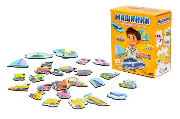 Пазл магнітний Puz-22932 "Машинки", дерев'яний PuzzleOk купити