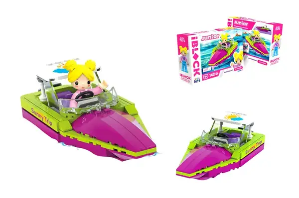 Конструктор Kids hits IBLOCK JUNIOR KH08/012/04, Дівчатка, Моторний човен,142 дет,компл. фігур, інстр., наліпки,короб. 24*16*6 купити