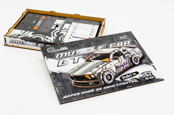 Конструктор Puz-00639 "Muscle Car" дерев'яний, 162 дет., білий колір, поліція розмір моделі 24х9х7 см PuzzleOk купити недорого в Україні, фото 3